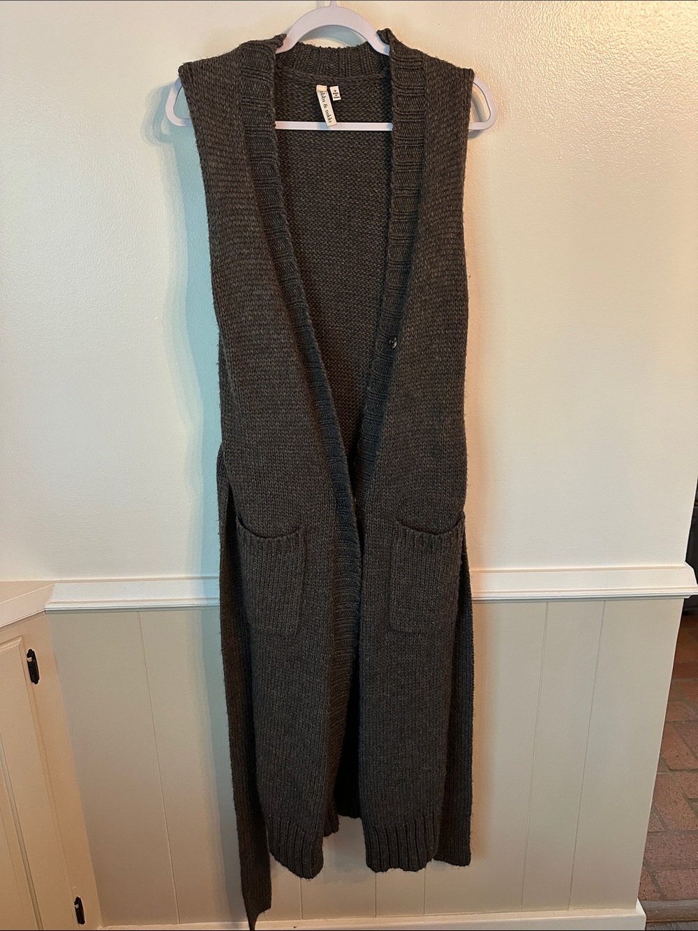 Robbi & Nikki Chocolate Brown Sleeveless Knit Duster Vest Cardigan Size S